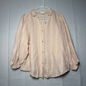 LC Lauren Conrad Blouse XL Peach Embroidered Textured Boho Top